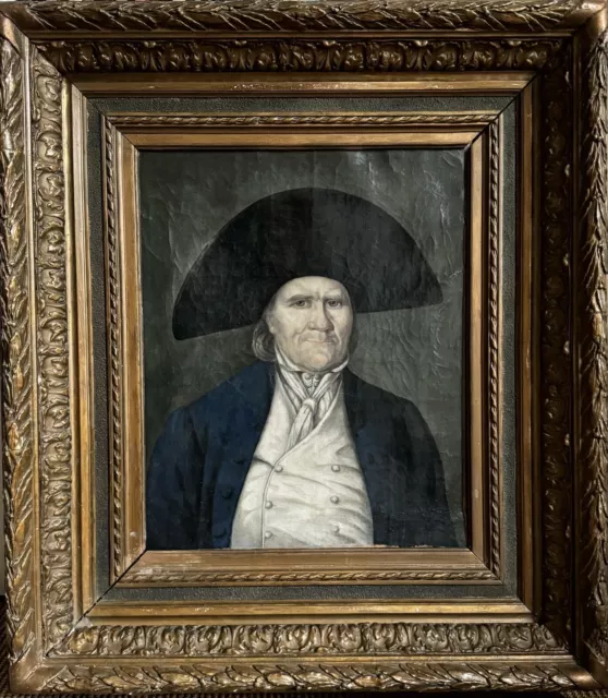 tableau ancien huile sur toile Portrait Homme Au Bicorne Circa 1850