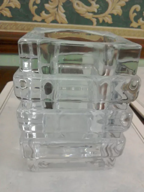 Chunky tiered clear ice Glass Vase / candle holder-4 1/2 "Tall -Heavy-in vgc