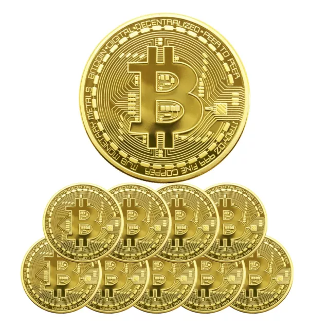 10Pcs 3mm Bitcoin Coin, Bitcoin Commemorative Coin 24K Gold Plated, Blockchain