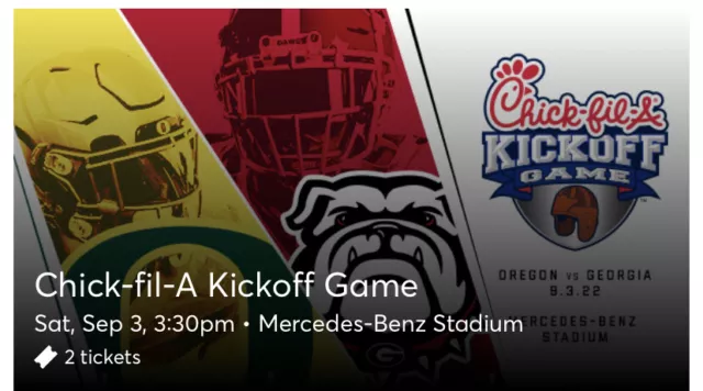 Lower Bowl Aisle Seats Georgia Bulldogs vs Oregon Ducks Tickets (2)