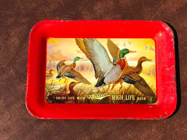 Old Vintage Enjoy Life With Miller High Life Beer Wildlife Ducks Tip Tray 1950s