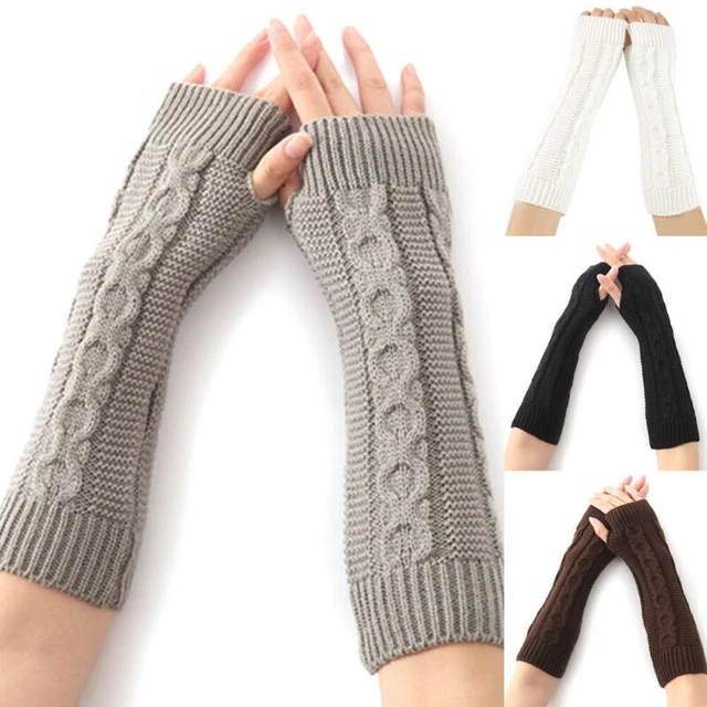 Women Cable Knit Gloves Thermal Fingerless Mitten Arm Wrist Warmer Sleevelet