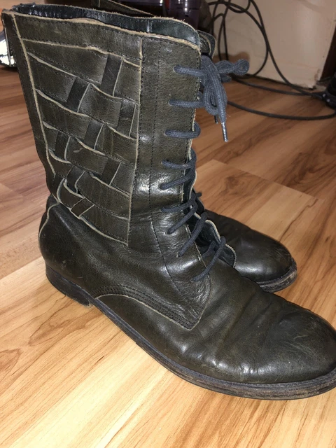 GORGEOUS LD Tuttle Combat Boots Black leather Woven details Rubber Sole Sz 39.5 GORGEOUS LD Tuttle Combat Boots Black leather Woven details Rubber Sole Sz 39.5