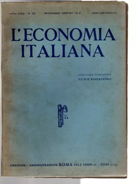 L'economia Italiana - N 9, Settembre - 1937