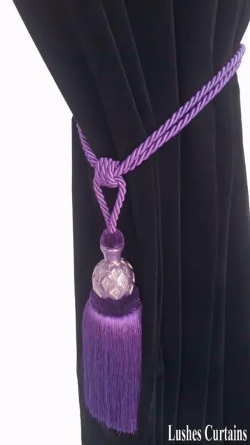 Dark Purple Decorative Window Curtain Drapery Wood/Tassel Rope Tie Back Holdback