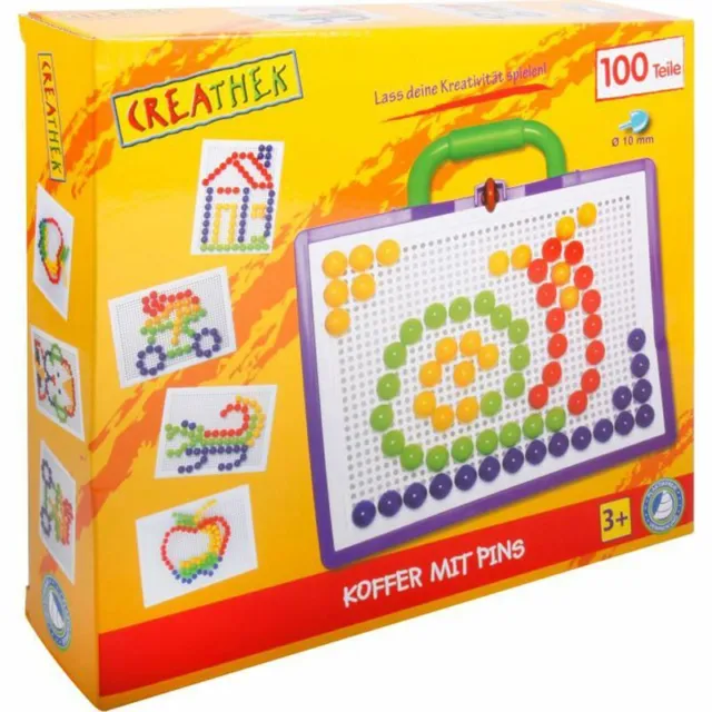 Creathek Koffer mit 100 Pins Steckspiele Mosaik Steckspiel Kinder ab 3 Jahre