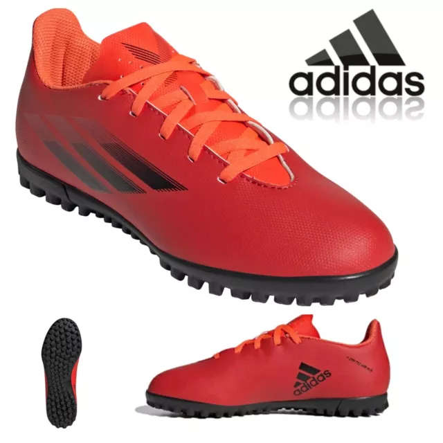 Stivali rossi Adidas X Astro Turf scarpe da calcio ragazzi ragazze bambini junior taglia 10-5