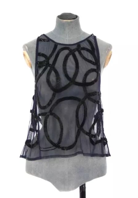 Top Topshop rete trasparente con perline insolito elegante abito da club blu elegante Regno Unito 12