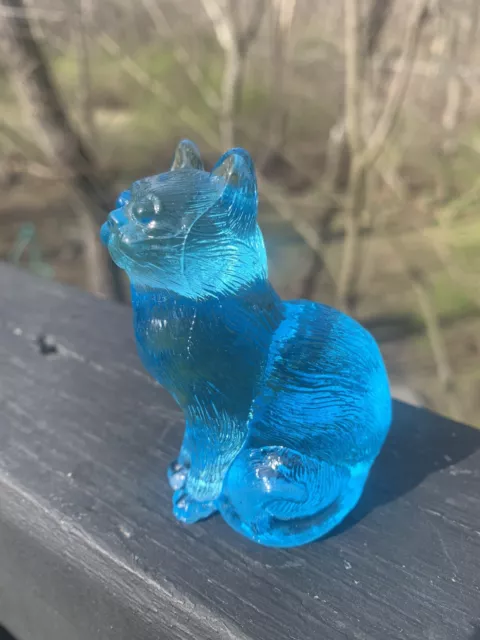 Vintage Mosser Glass Aqua Blue Sitting 3" Cat Figurine Retired #101