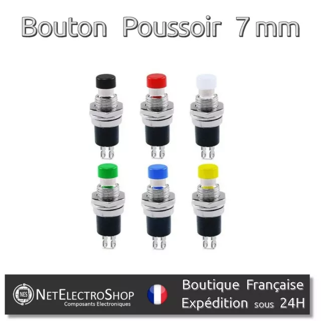 Lot de 6 Boutons poussoirs Momentanés 7mm - NO - PBS-110 - 6 Couleurs