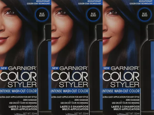 Garnier Blue Burst Hair Color Styler Intense Wash-Out Color 1.7oz  50ml - 3 Pack