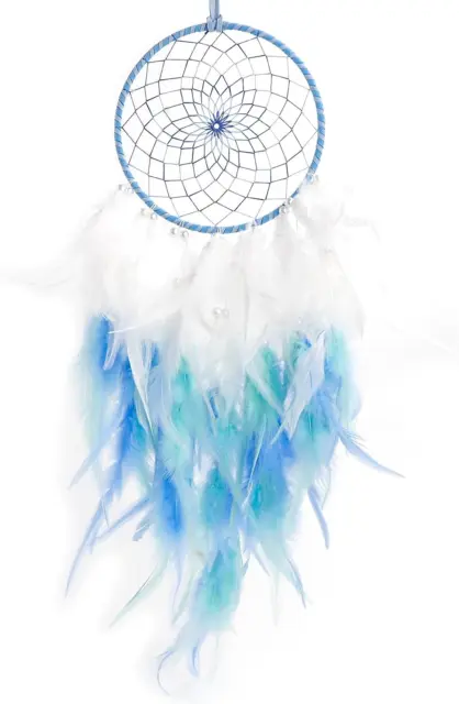 Dream Catcher with Blue Feathers, Handmade Feather Dreamcatchers Wall Hanging fo