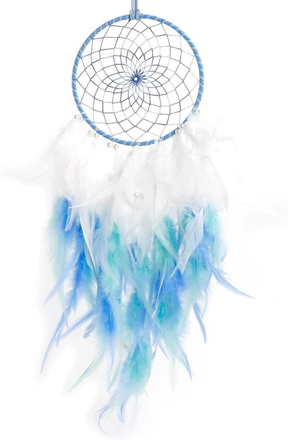 Dream Catcher with Blue Feathers, Handmade Feather Dreamcatchers Wall Hanging fo