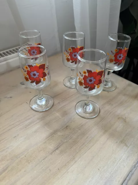 Vintage Set Of Sherry Glasses Floral Set Of 5 1970s