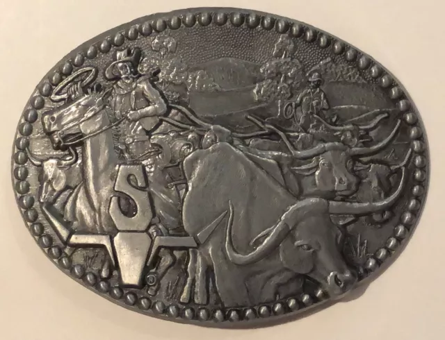 Vintage Cowboy Western Zee Series Award Design Medals Belt Buckle - Steer Roping