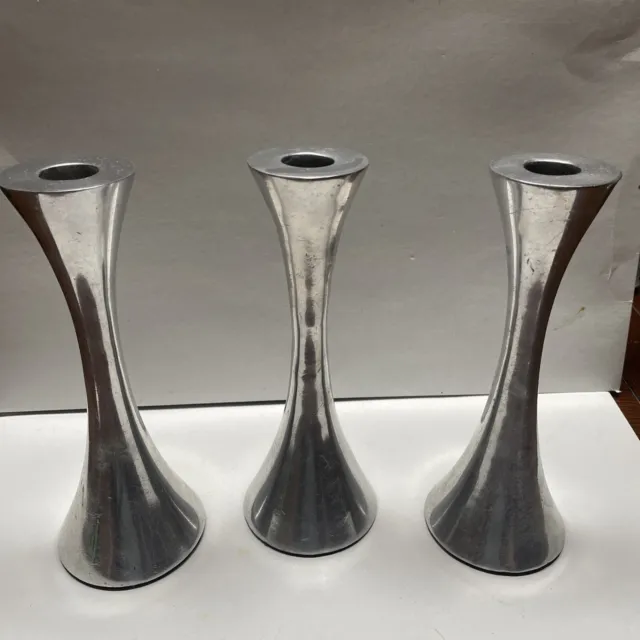 MCM Chrome Weighted Candle Sticks 8” Tall Set Of 3