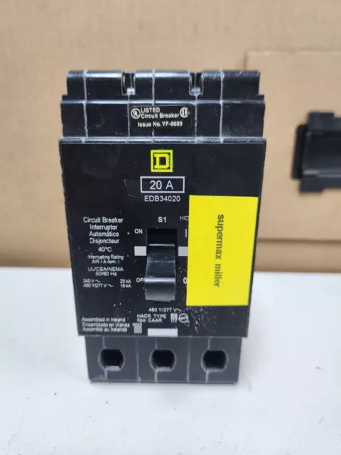 😎 Square D 20 Amp Circuit Breaker 277/480 Vac 3 Pole  Edb34020