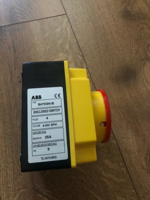 ABB 4 Pole 3 Phase 9 KW 25 Amp non Fused Enclosed Isolator Switch 3