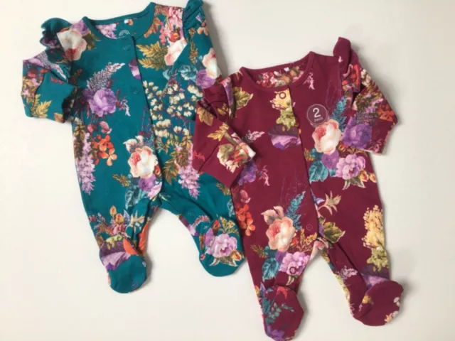 Premature tiny baby girls clothes 2 pack floral baby grows size  3- 5-7.8 lbs