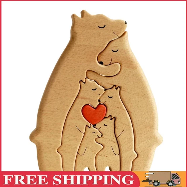 Holz-Familienpuzzle Bären dekorative Bären-Kunstskulptur aus Holz (E)