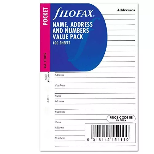 Filofax Pocket size Name, Address And Numbers Value Pack 213055