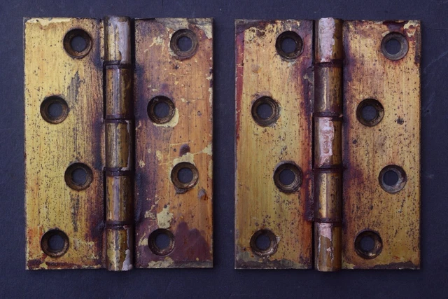 Reclaimed Brass Hinges / Pair / 4 Inch / Heavy / Old Vintage Door Hinges