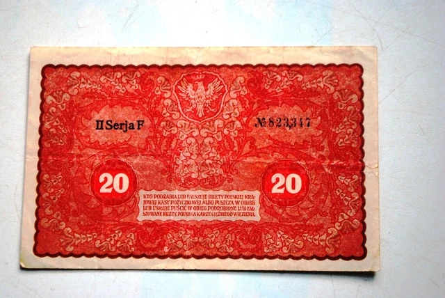 POLAND 20 TWENTY Mark/Marka Polska Krajowa 1919 Banknote EUR 24,02 ...