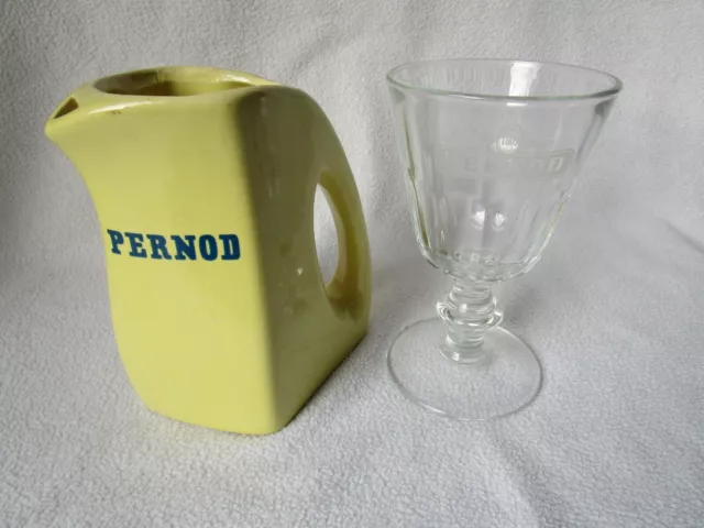 original PERNOD Keramik Karaffe mit Werbung gelb und 1 seltenes Glas Single-Set