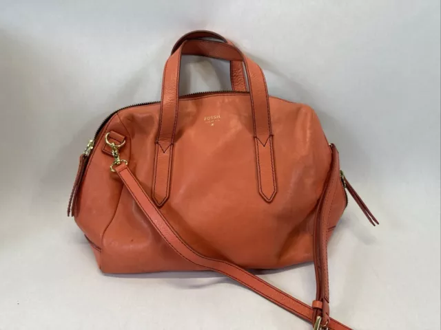 FOSSIL Sydney Orange Leather Crossbody Satchel