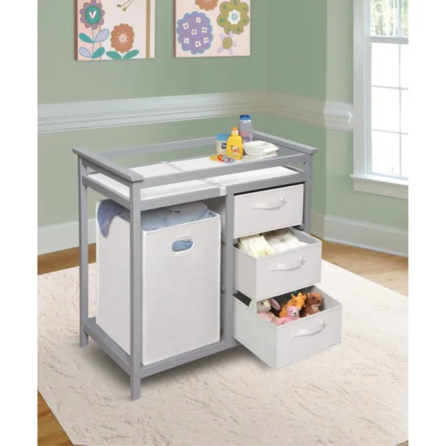Modern Changing Table with 3 Baskets & Hamper - Gray 2