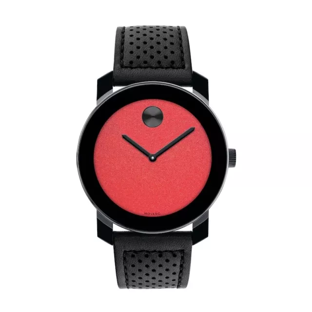 Nuovo Orologio Movado Grassetto Grande Quadrante Rosso Cinturino Nero da Uomo 42 mm 3600762