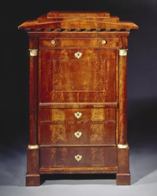 L-22 Musealer Biedermeier Segretario Autografato Di Adolf Friedrich Voigt A 1825