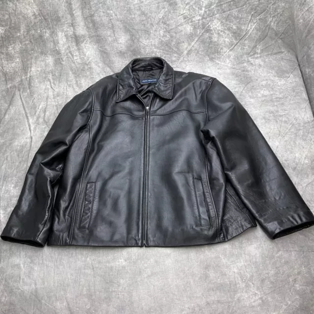 John Ashford Jacket Mens 2XLarge Black Leather Zip Lined Classic Casual Moto