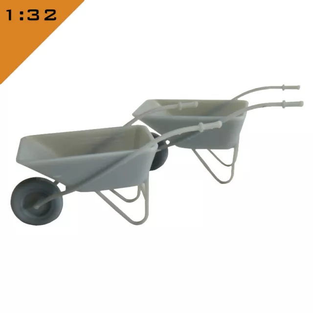 2x 3D printed STEEL WHEELBARROW 1:32 Scale Model Miniature Scenery Layout