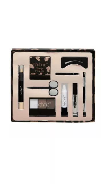 Technic EyeBrow Kit Gift Set... Brow Powder Gel Wax Stencils Highlighter Crayon