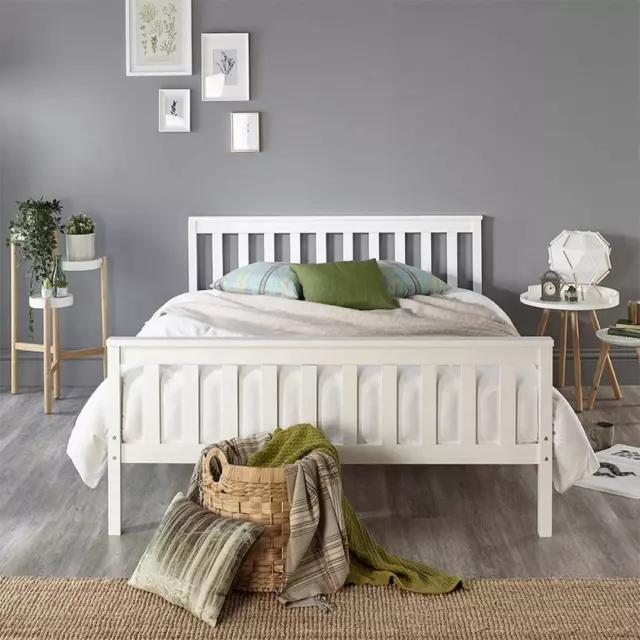 Aspire Beds Atlantic Wood White Shaker Bed Frame, White, Small Double- Open Box