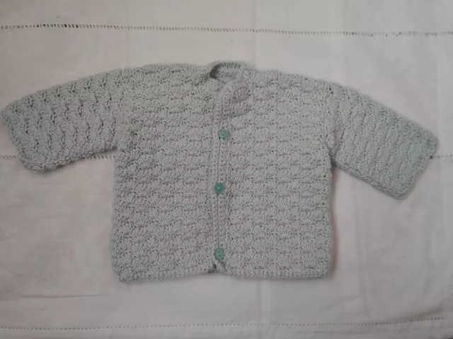 Baby Strick Jacke gehäkelt blau hellblau Gr.62 ungetragen