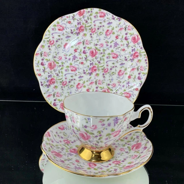 Vintage SALISBURY England Confetti Rose Chintz pattern TRIO Cup Saucer Plate