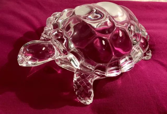 Vtg Clear Crystal Glass Land Tortoise Turtle Paperweight Figurine 7" Long