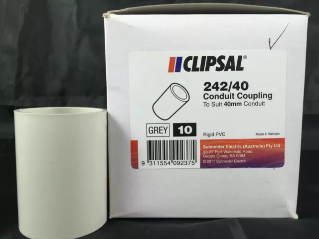 Clipsal 242/40 Conduit Coupling 40mm Rigid PVC Grey Length 48mm x10