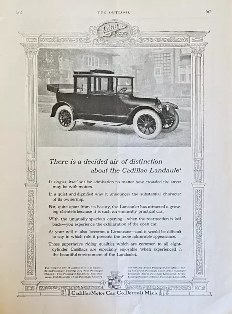 1917 CADILLAC LANDAULET Vintage Antique Print Ad Automobile Car 9x12" Original