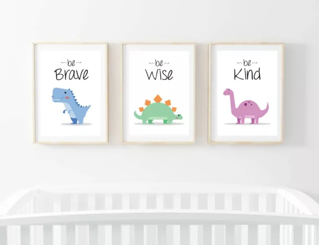 Nursery Dinosaur Pictures set of 3 Prints Dino Theme Ideal Gift T-REX Wall Art