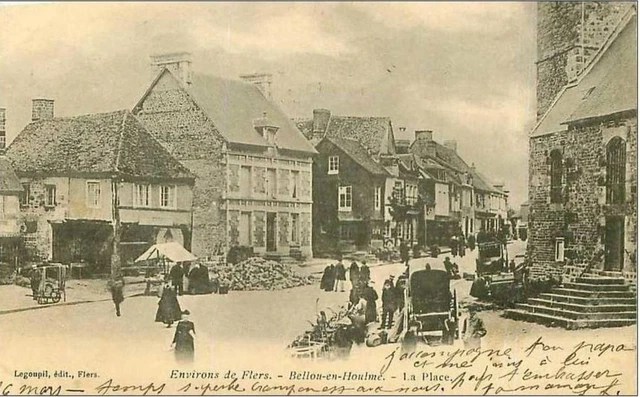 61.Bellou En Houlme.la Place.environs De Flers.cp Recoupee