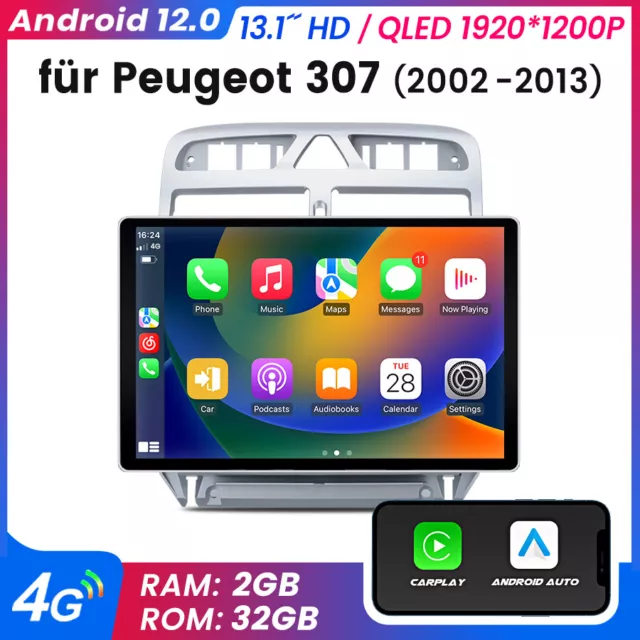 13.1’‘Android 12 Carplay Autoradio Stereo GPS Nav WIFI Für peugeot 307 2002-2013