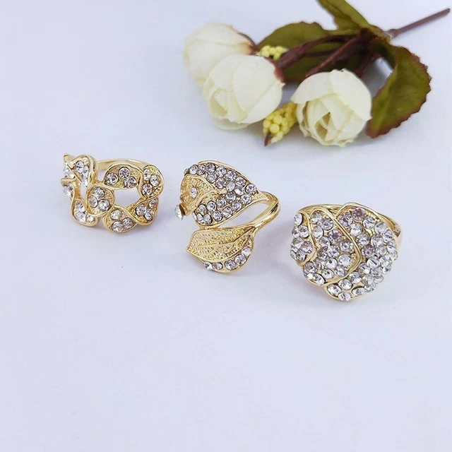 20 Pcs Geometric Vintage Jewelry Rings For Women Full Rhinestone Golden Punk