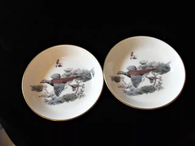 Pair Of Elegant Gilded Royal Worcester Pin / Butter Pat Dishes Game Birds 4"