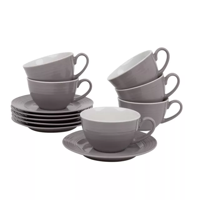 Kaffeeservice Geschirr Set Tasse Untertasse für 6 Personen Linea 12 Tlg. grau...