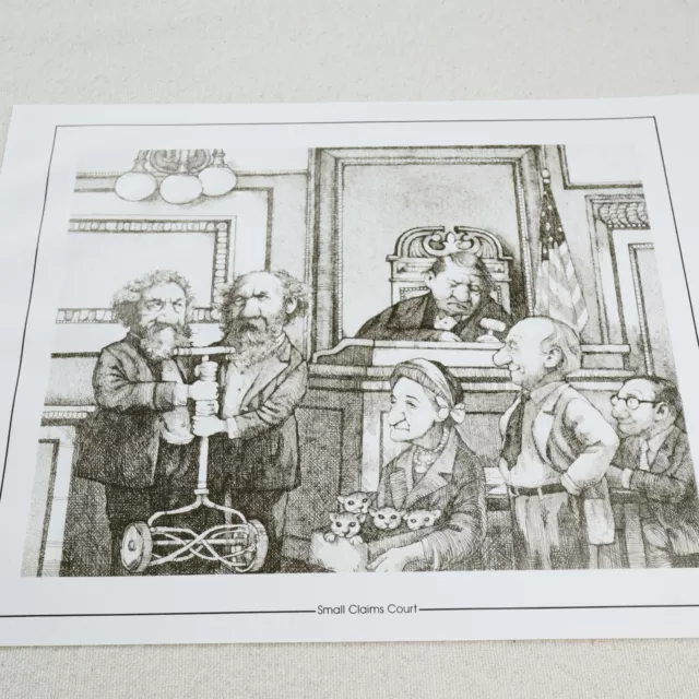 Charles Bragg Vtg Print Small Claims Court People Judge Law Cat Retro Art Decor