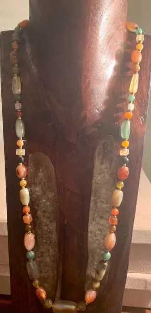 Vintage Quartz, Amazonite, Agate and Gold Plated Long Necklace