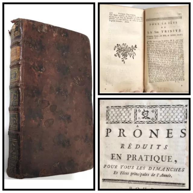 Libro antiguo de 1768: PRONES REDUITS EN PLATIQUES POUP TOUS LES DIMANCHES ET FE